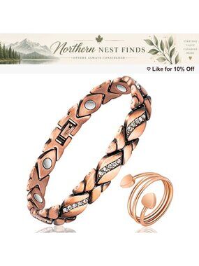 Pure Copper Magnetic Bracelet Crystal Link Adjustable Women's Jewelry